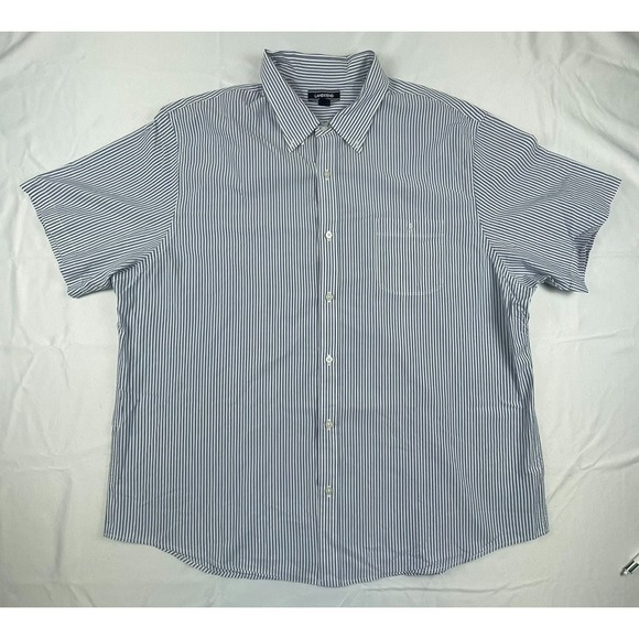 Lands' End Other - LANDS END MENS XXL 18-18.5 BLUE WHITE STRIPED SHORT SLEEVE BUTTON FRONT SHIRT
